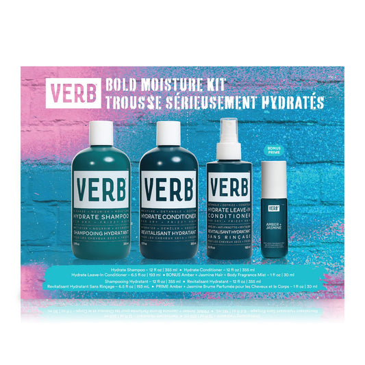 VERB Bold Moisture Hydrate Kit, 4 pc - Cleanses + Nourishes Dry + Frizzy Hair to Smooth + Reduce Frizz - Amber + Warm Jasmine Scent
