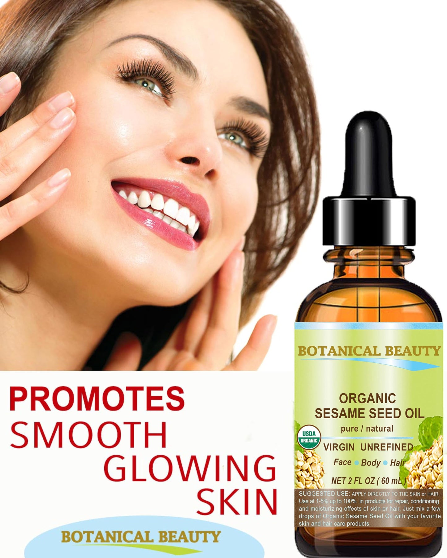 Botanical Beauty Organic SESAME SEED OIL 100% Pure Natural Virgin Unrefined Undiluted Cold Pressed Carrier Oil for Face, Skin, Body, Hair, Massage