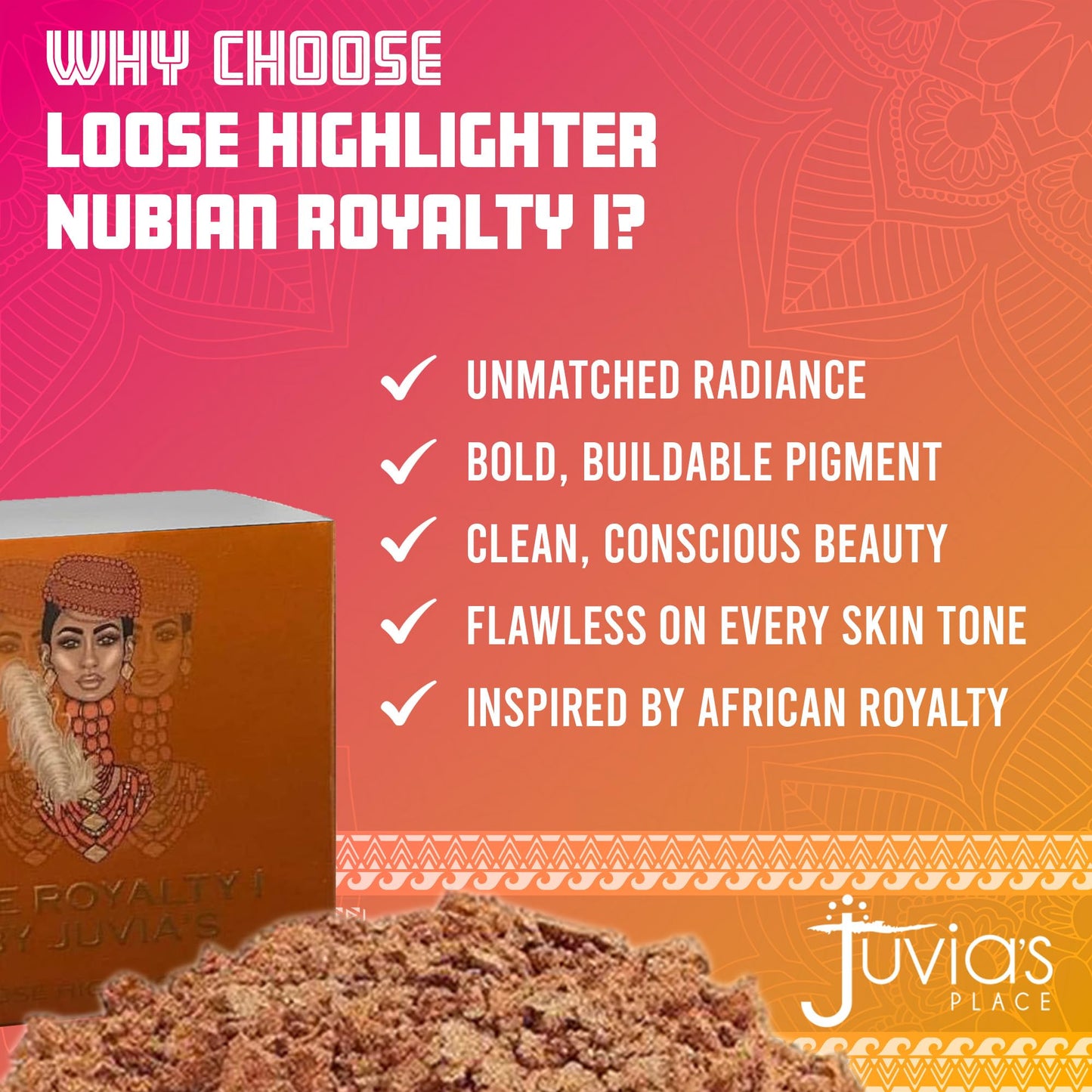 Juvia's Place Loose Highlighter Nubian Royalty 1 - Illuminating Loose Powder Highlighter Makeup, Shimmer Powder that gives Radiant Glow - Suitable