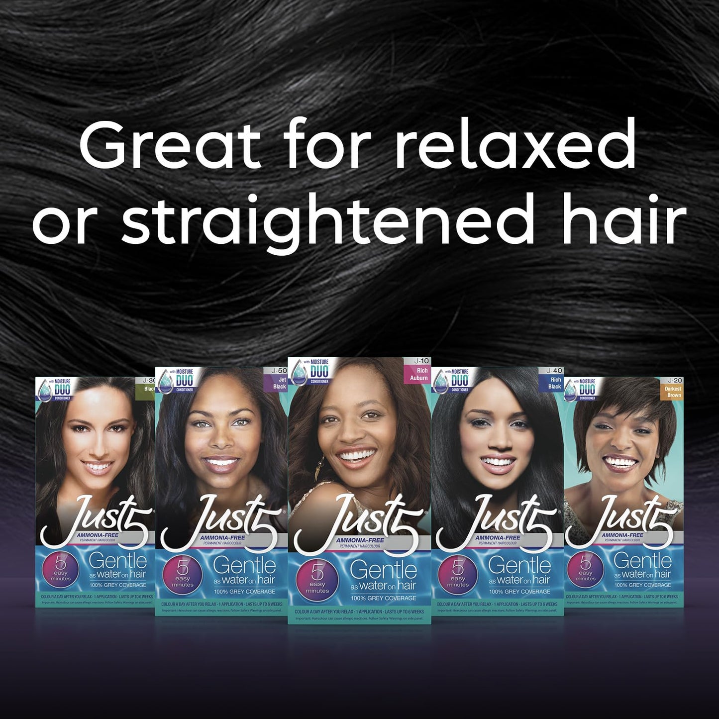 Just 5 Women's 5 Minute Permanent Hair Color with Conditioner, Grey Hair Coloring for Women - Rich Black