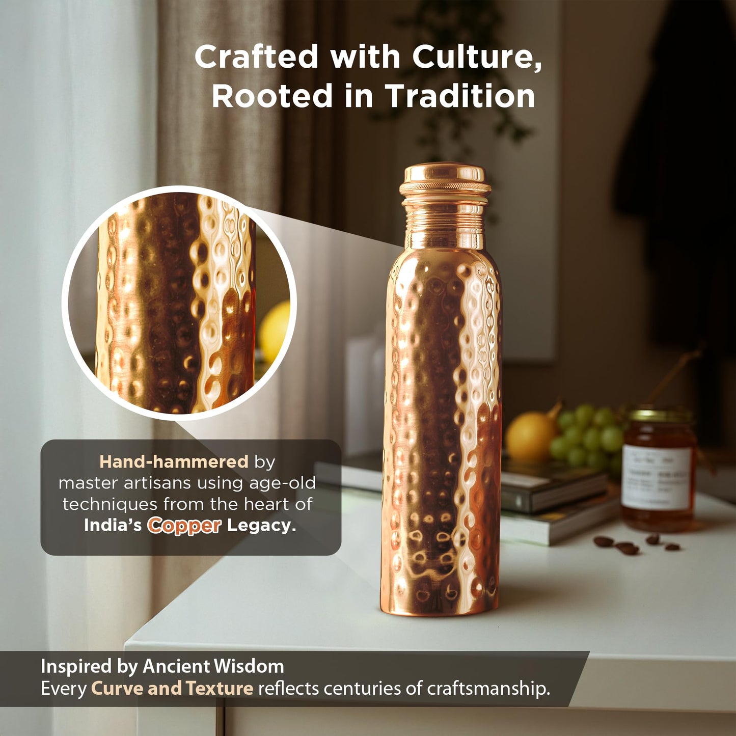 New Launch Copper Water Bottle 34 Ounces | 100% Pure Copper For Ayurveda Health Benifit | Hammered Design Handmade For Drinking Water | Tested Leak…