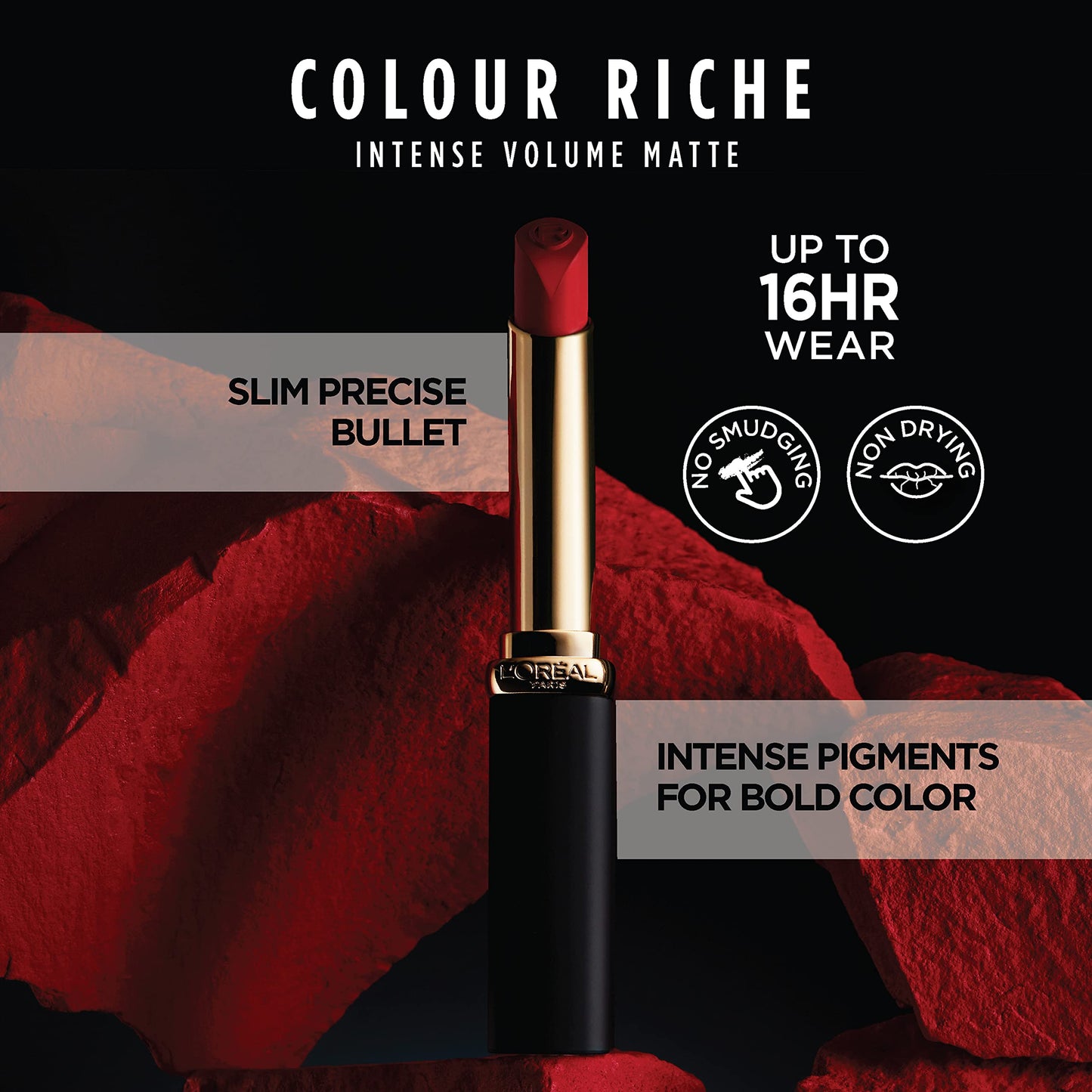 L'Oreal Paris Colour Riche Intense Volume Matte Lipstick, Lip Color Infused with Hyaluronic Acid for up to 16hr All Day Comfort, Le Rosy Confident,
