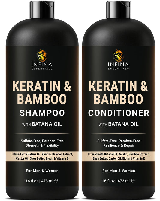 INFINA ESSENTIALS Rice Water Shampoo and Conditioner Set | 16 fl oz Each | with Batana Oil & Ginseng | Rice Shampoo for Repairing Damaged Hair | Beauty & Personal Care INFINA ESSENTIALS