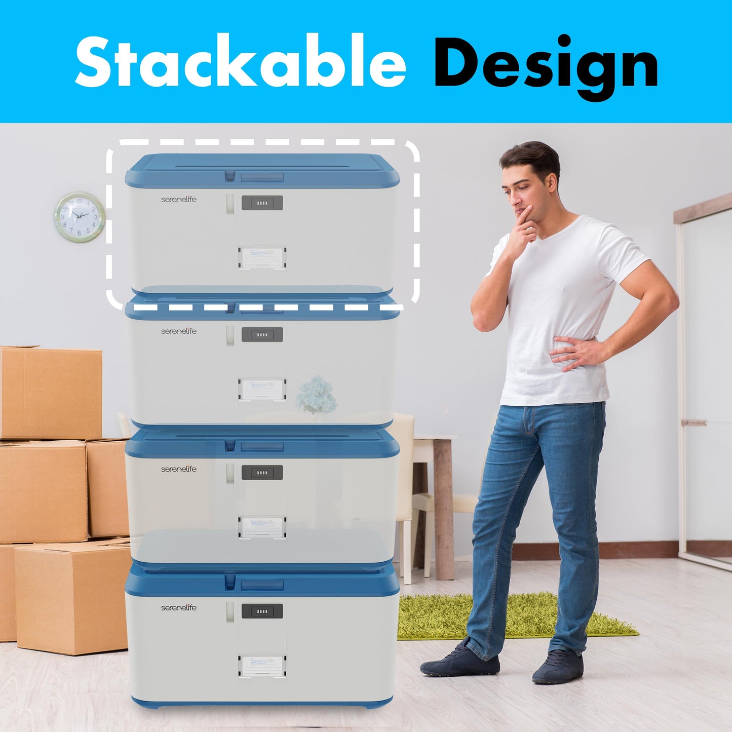 SereneLife Locking Storage Container Bin - 21 Gallon Large Capacity - Stackable Storage Tote Deck Box - Tough Durable Plastic Household Organizer…