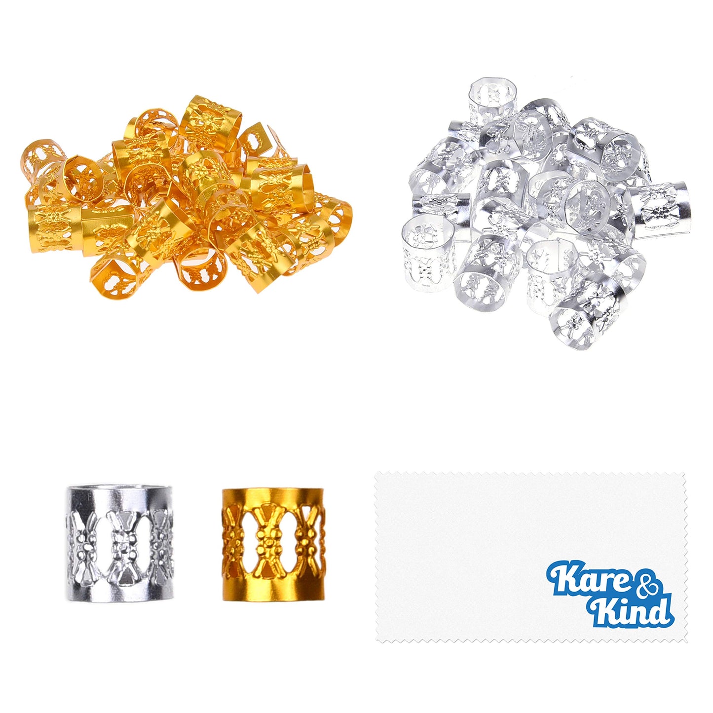 hair braid cuff gold and silver 200pcs - Kare & Kind 200x Aluminum Hair Cuffs