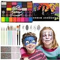 KNLDEFV 42 Color Kids Face Painting Kit, Non Toxic Water Activated Face Paint Palette with Stencils, Brush, Sparkle Gems. Perfect for Birthday