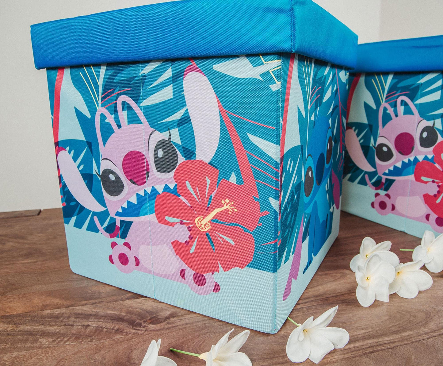Disney Lilo & Stitch Characters Stitch and Angel 15-Inch Storage Bin Cube Organizers with Lids, Set of 2 | Fabric Basket Container, Cubby Cube Closet…