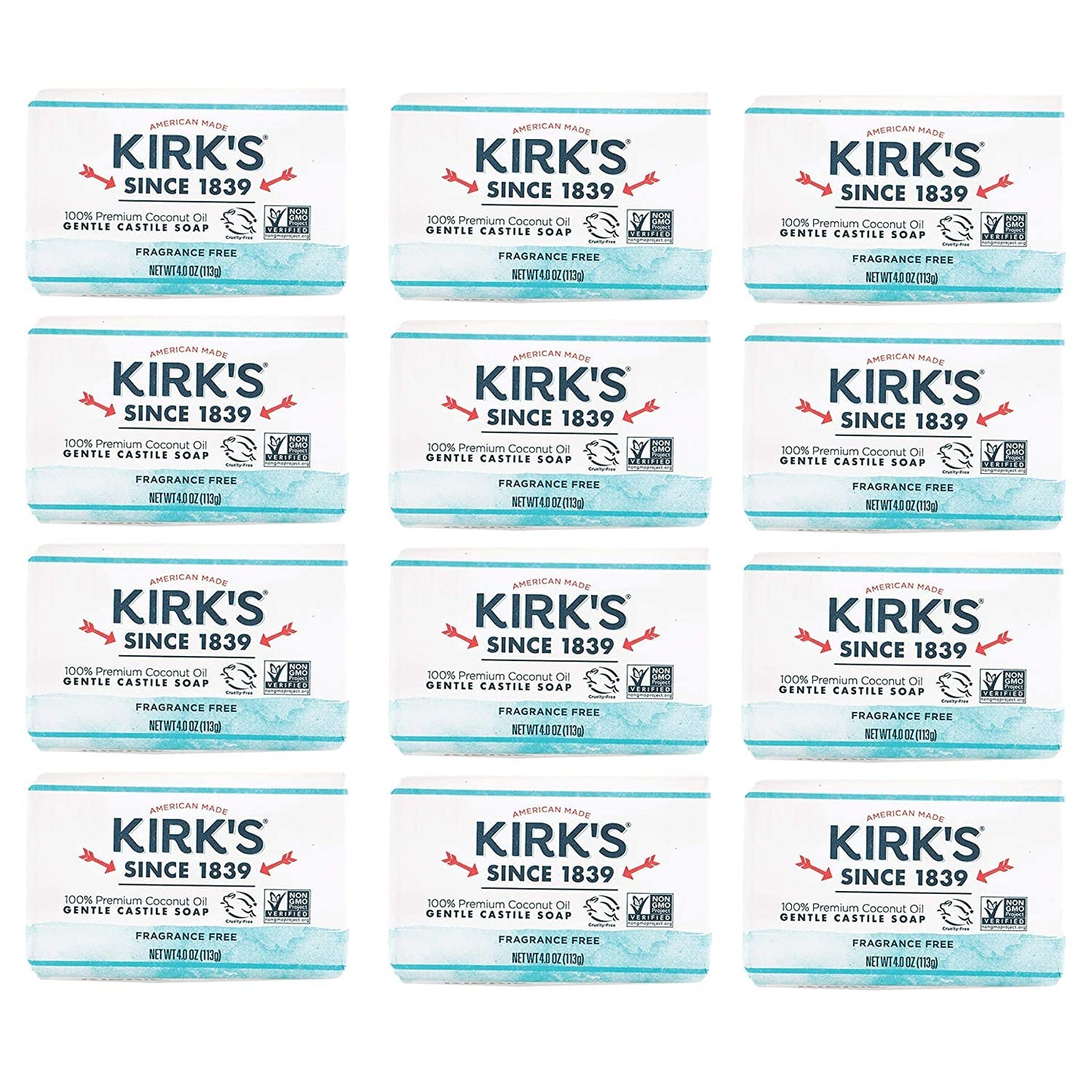 Castile Bar Soap by Kirk’s | Clean Soap for Men, Women & Children | Premium Coconut Oil | Sensitive Skin Formula, Vegan | Fragrance-Free/Unscented |