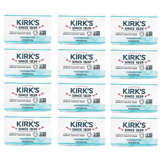 Castile Bar Soap by Kirk’s | Clean Soap for Men, Women & Children | Premium Coconut Oil | Sensitive Skin Formula, Vegan | Fragrance-Free/Unscented |
