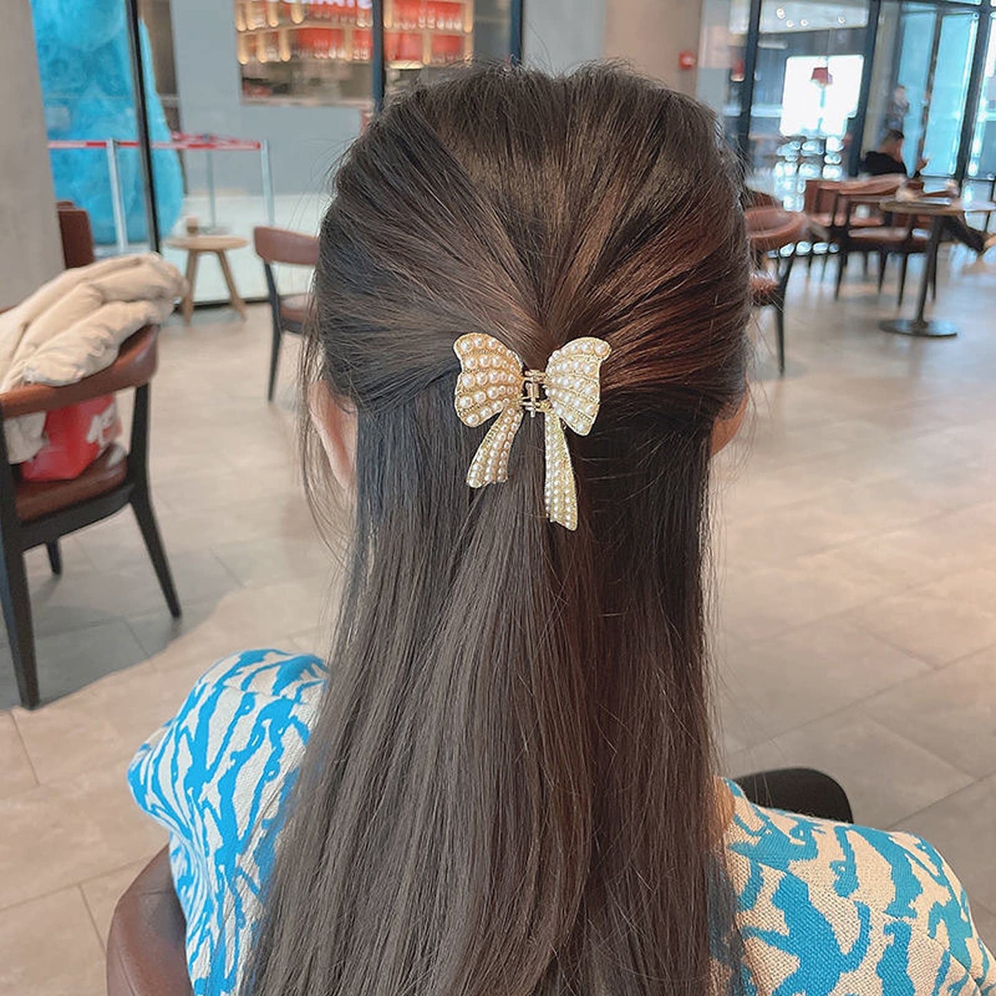 Pearl Hair Clip Butterfly Hair Barrette Elegant Metal Retro Hairpin for Women Girls(Open Shape Claw Clip, Gold)