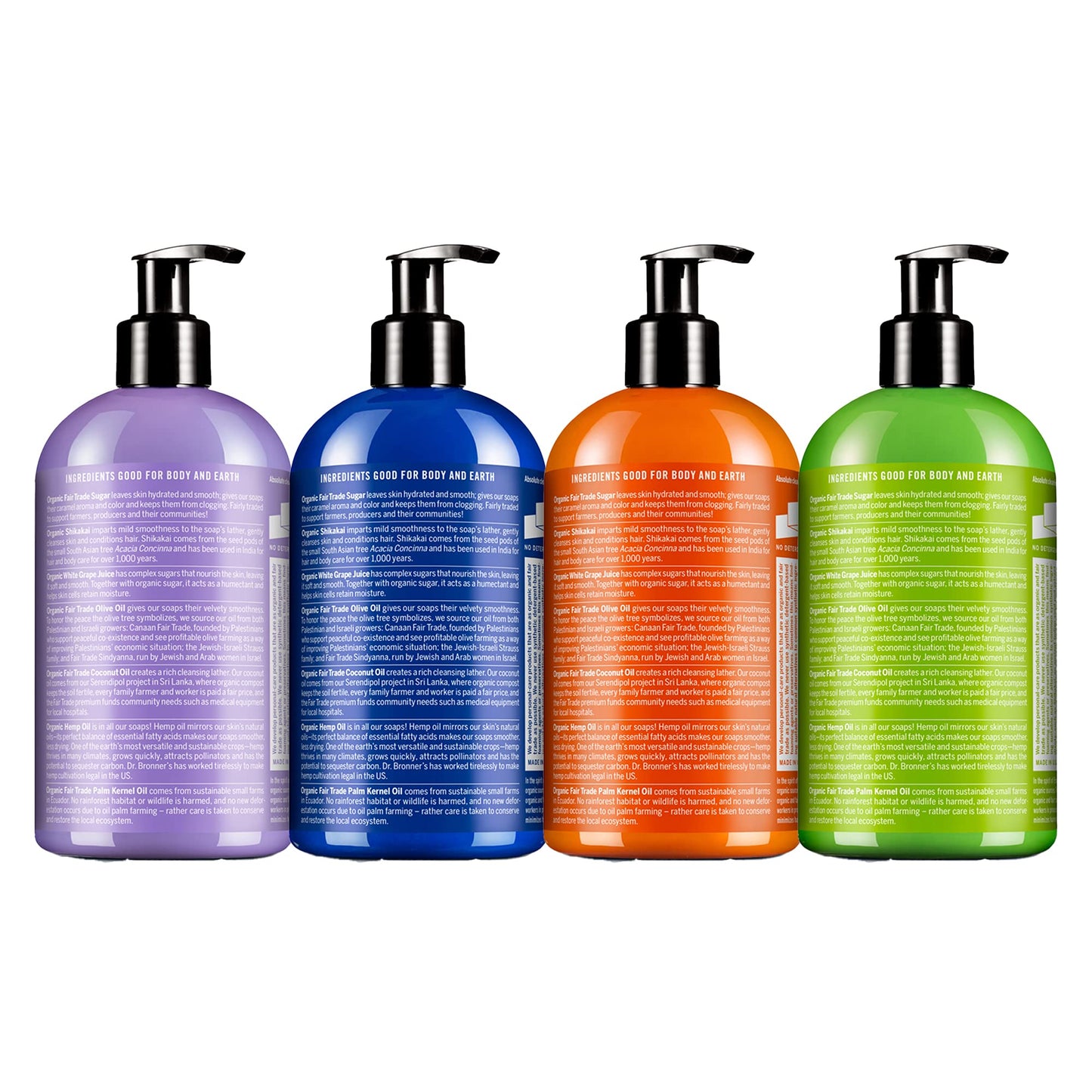 Dr. Bronner's - Organic Sugar Soap (12 oz Variety Pack) Lavender, Peppermint, Tea Tree, & Lemongrass - Made with Organic Oils, Sugar & Shikakai