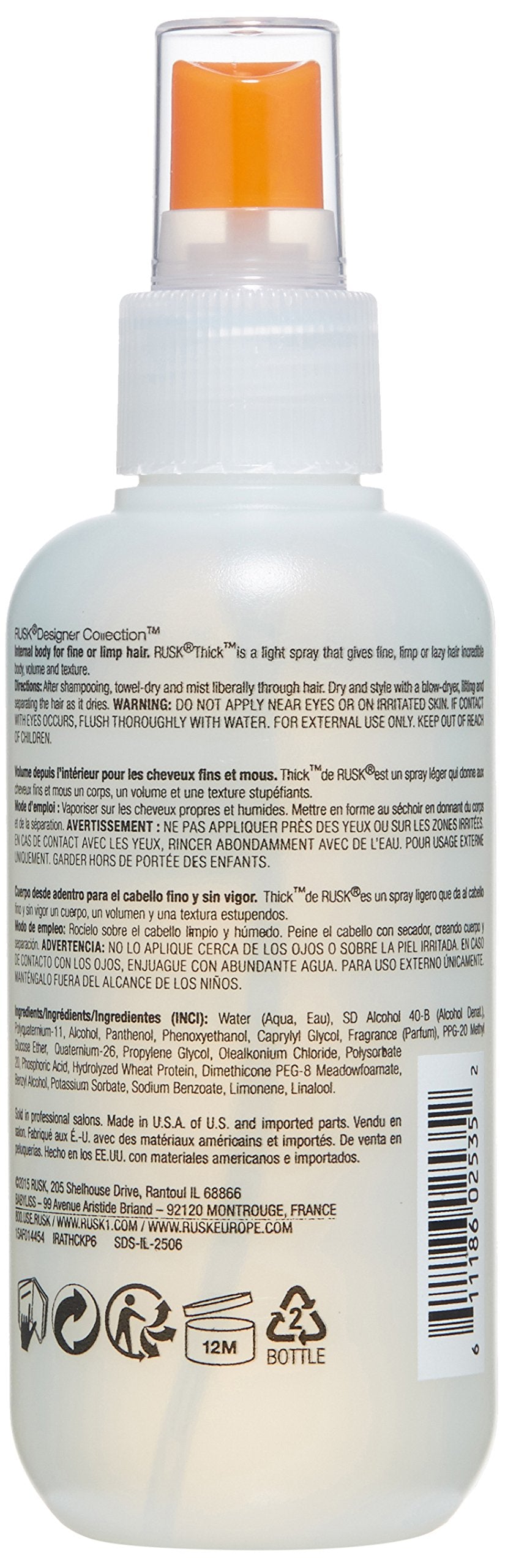 RUSK Designer Collection Thick Body and Texture Amplifier Spray, 6 Oz, For Fine, Limp, Flat or Lazy Hair Types - Contains Wheat Protein, Adds