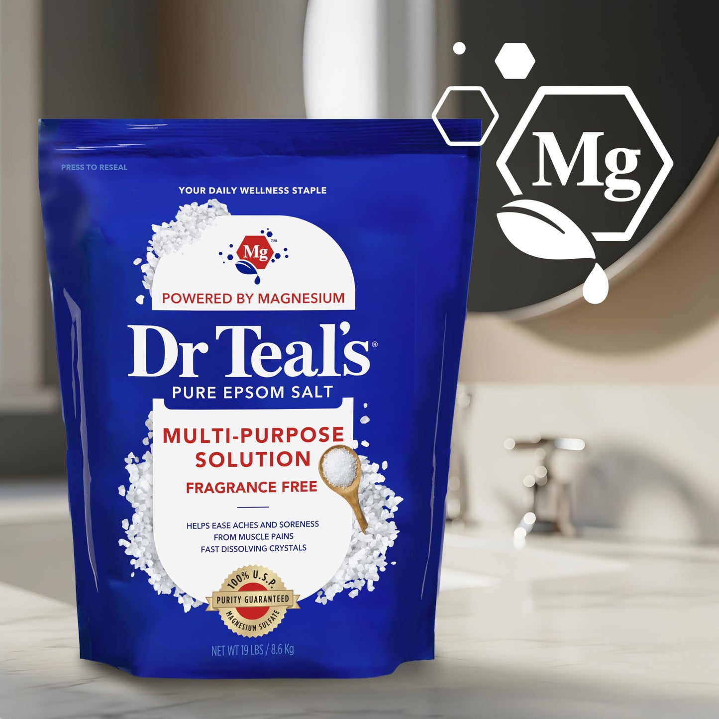 Dr Teal's Pure Epsom Salt Multipurpose Solution, Fragrance Free, Bulk Size - 19 lbs Beauty and Personal Care Dr Teal's