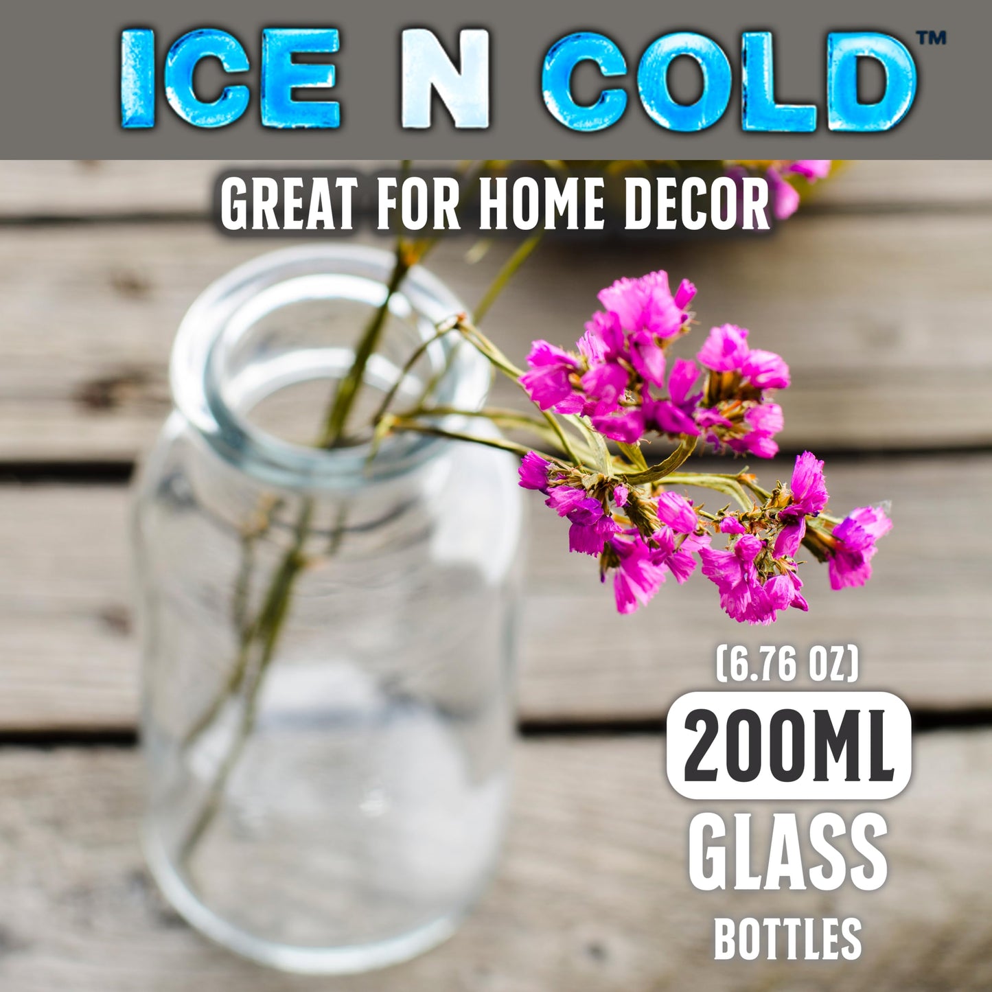 ICE N COLD 6.76 oz / 200ml Vintage Glass Bottle with Leakproof Clear Lid, Reusable & Eco-Friendly - Ideal for Milk, Juices, Smoothies, Infused Water