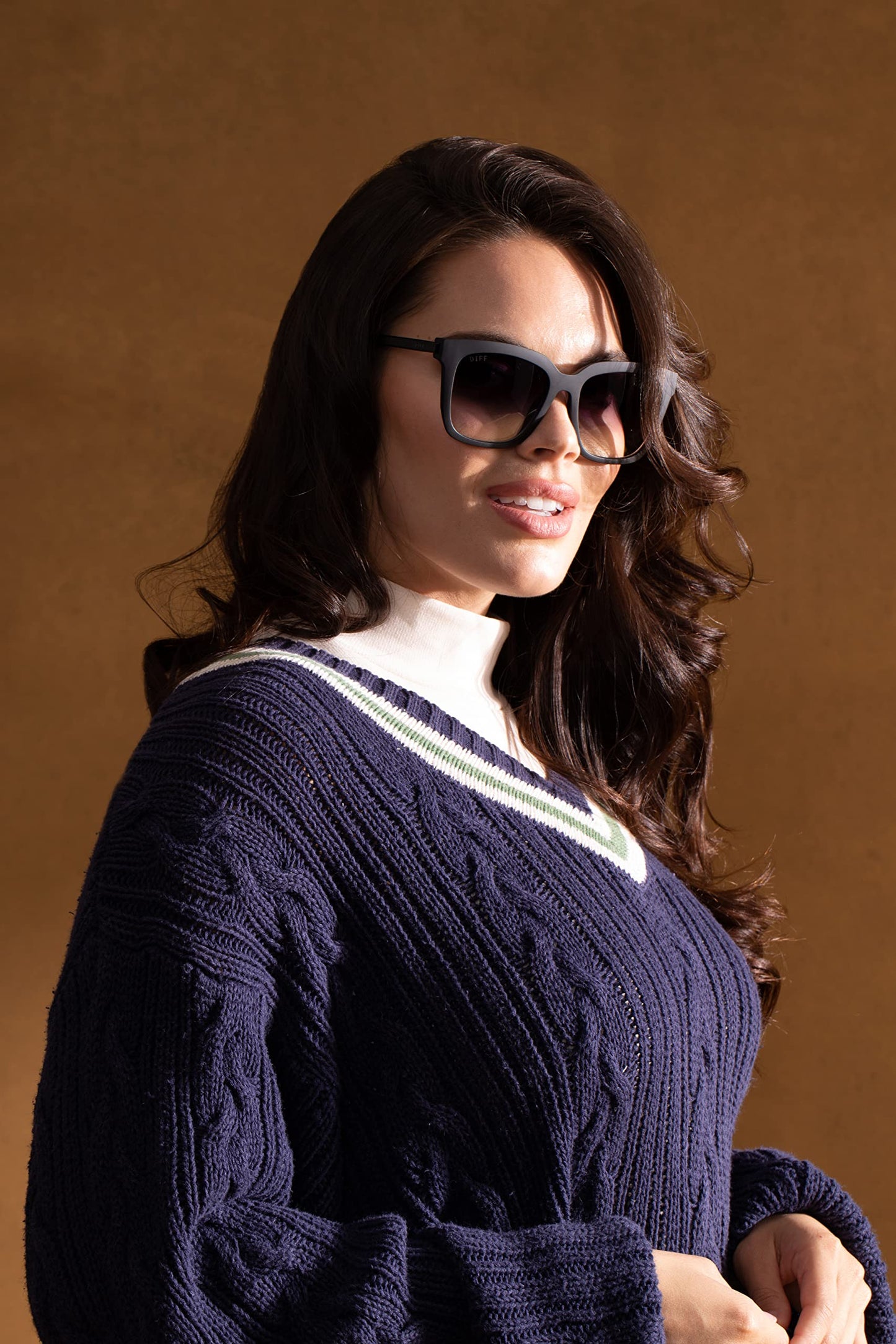 DIFF Hailey Lightweight Square Sunglasses for Women UV400, Matte Black + Sharp Grey Gradient