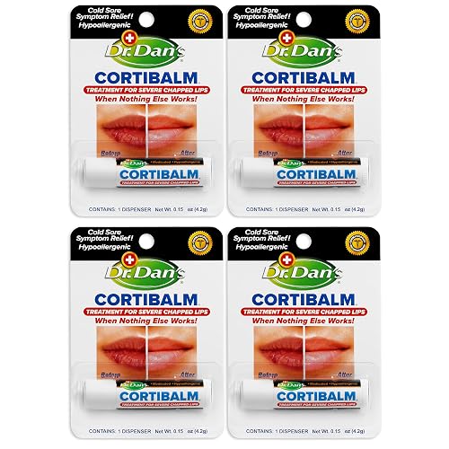 Dr. Dan's Cortibalm- 4 Pack - for Dry Cracked Lips - Healing Lip Balm for Severely Chapped Lips - Designed for Men, Women and Children
