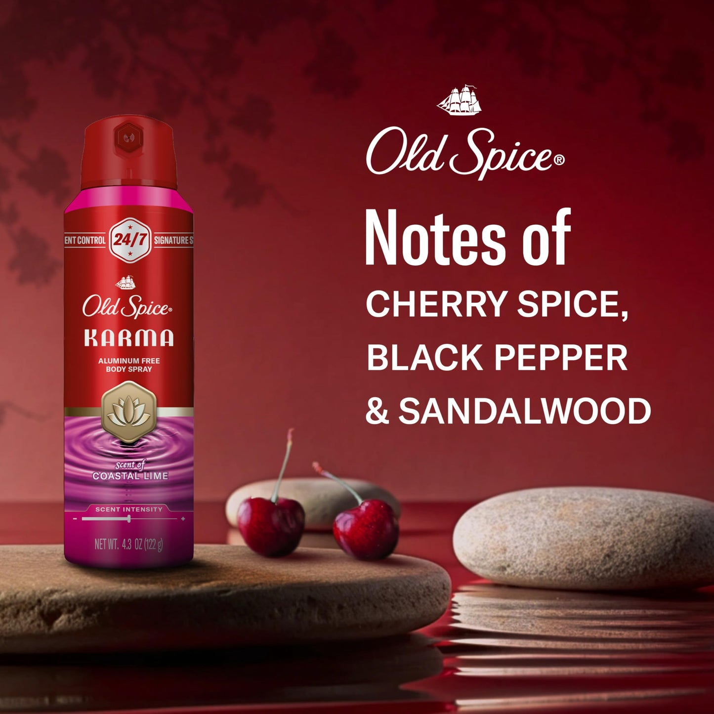 Old Spice Aluminum Free Body Spray for Men, 24/7 Signature Scent & Lasting Freshness, All-Day Odor Protection, Easy Application, Karma with Cherry Beauty and Personal Care Old Spice