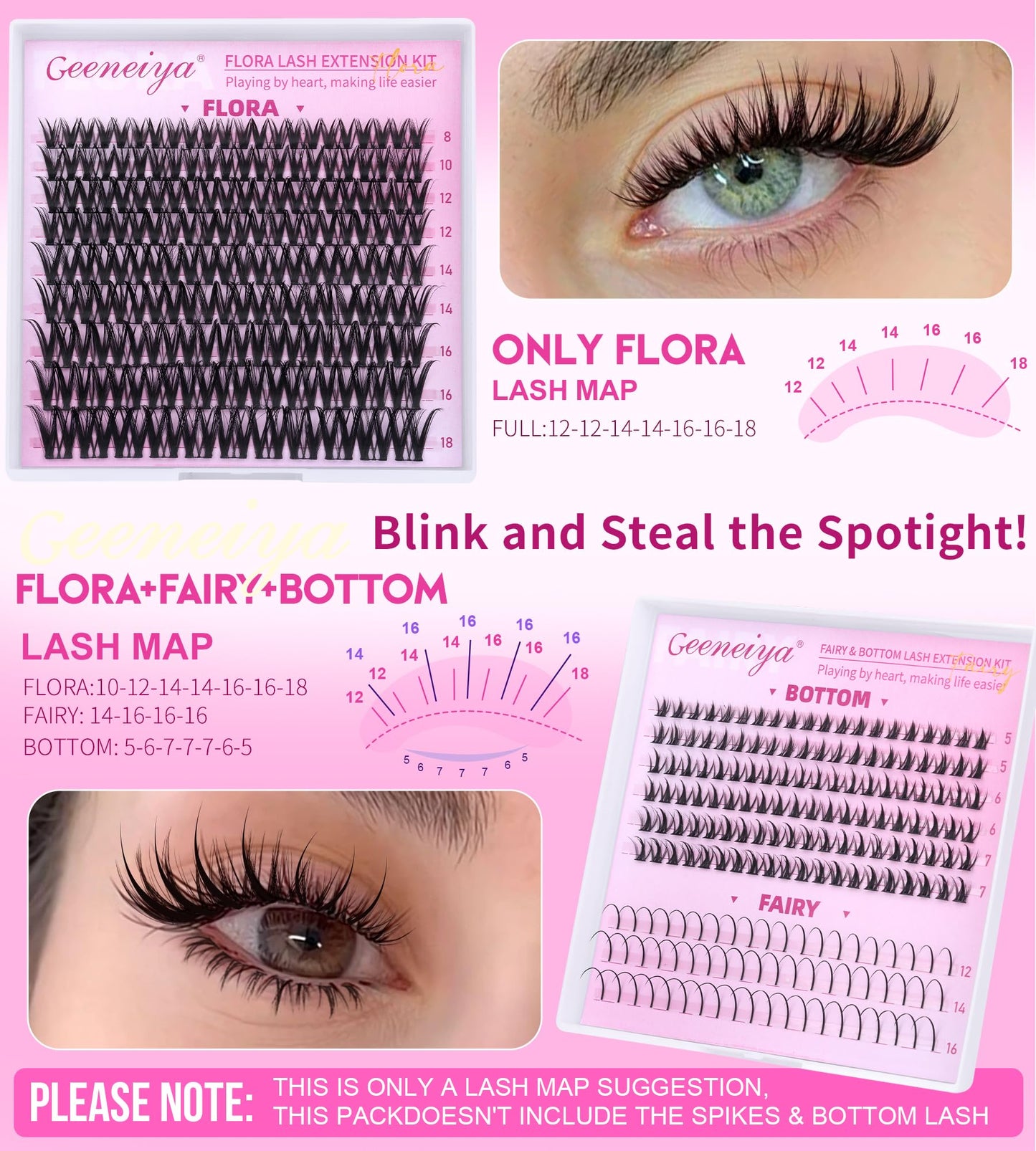 Geeneiya FLORA Lash Clusters, 8-18MM Wispy Eyelash Clusters, Natural Cluster Lashes for Beginners, Waterproof Cluster Eyelash Extensions DIY Lashes Beauty and Personal Care Geeneiya