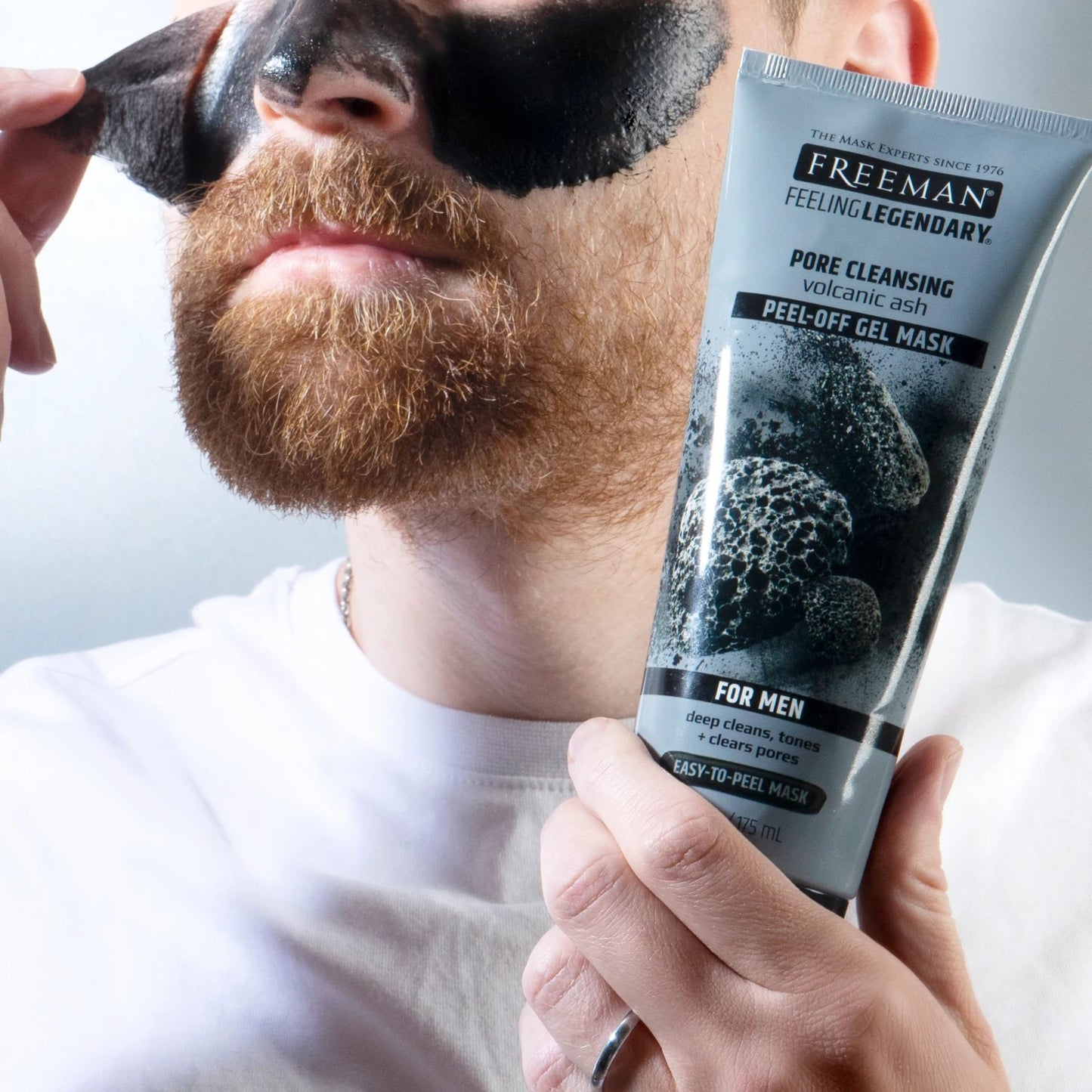 FREEMAN Pore Clearing Volcanic Ash Peel-Off Gel Facial Mask, Deep Cleansing, Removes Dirt From Pores, Not Over-Drying, Easy-to-use, For Men, 6