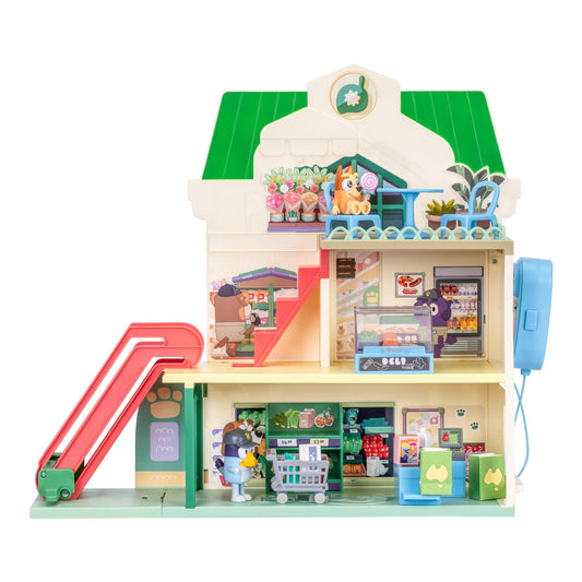 Bluey and Bingo Supermarket Playset with Escalator, Pretend Play Toys for Toddlers, Sounds and 15 Pieces, Grocery Store Playset