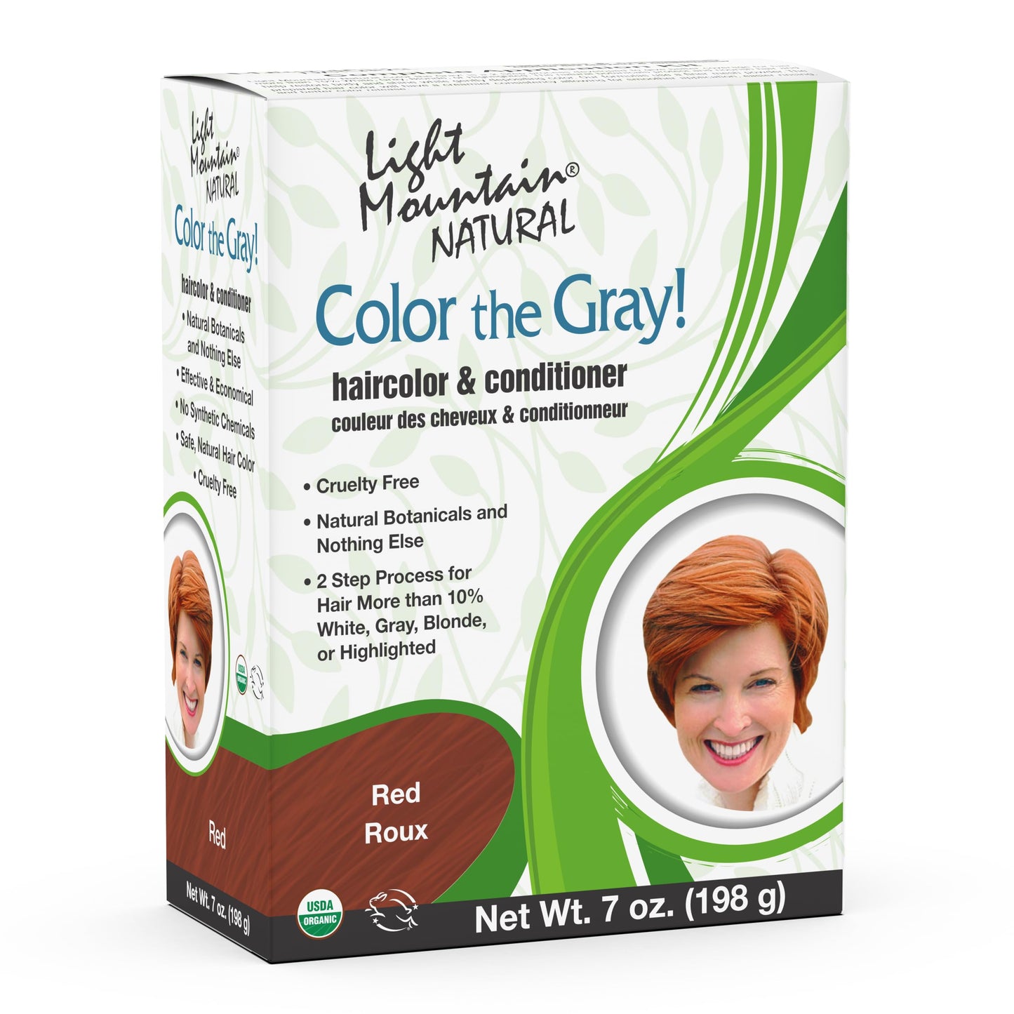Light Mountain Henna Hair Color & Conditioner, Color the Gray - Red, 2-Step Chemical-Free, Semi-Permanent for White, Gray & Blonde Hair + 4 Clips