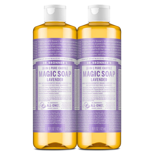 Dr. Bronner's Pure-Castile Magic Liquid Soap (Lavender, 16 Ounce, 2-Pack)- Made with Regenerative Organic Certified Oils, 18-in1 Uses: Face, Hair Beauty & Personal Care Dr. Bronner's