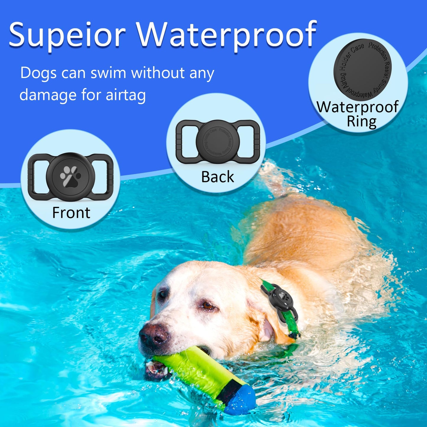 SANKALA Airtag Dog Collar Holder - Waterproof Silicone Full Body Protective Apple AirTag Holder for Pets, Fits All Collar Widths, Black (1 Pack)