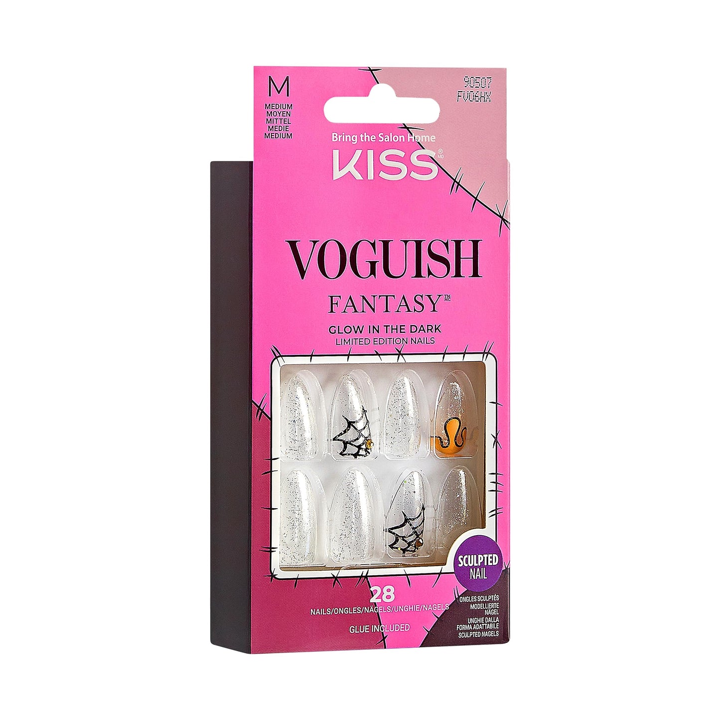 KISS Voguish Fantasy Halloween Nails, Black, Medium Length, Almond Shape, Pink Gel Nail Glue (2g), Mini Nail File, Manicure Stick, & 28 Fake Nails Beauty & Personal Care KISS