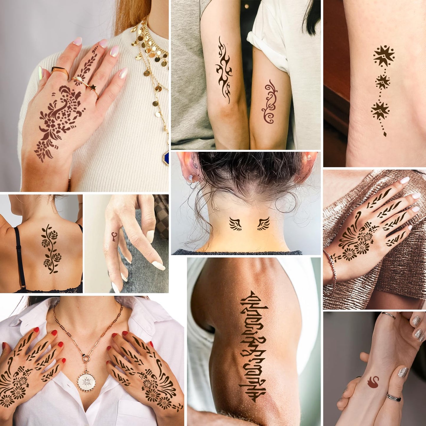 MuseLuxe 126 PCS Temporary Tattoos Stencils Kit,Temporary Tattoos Kit - 6 Pcs 2 Color(Brown Black) Ink with Gloves,DIY Body Art Painting for Women Men Beauty and Personal Care MuseLuxe
