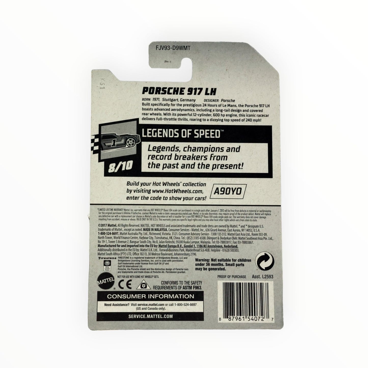 H&W+S Porsche 917 LH Hot Wheels 2018 Gulf Legends of Speed Series 1:64 Scale Collectible Die Cast Metal Toy Car Model #124/365