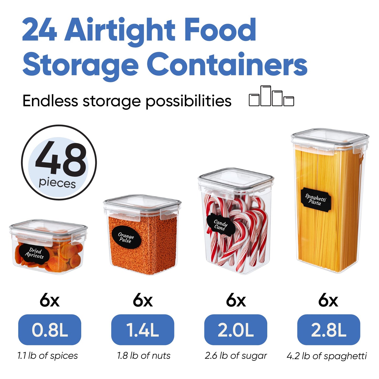 Airtight Food Storage Container Set - 24 Piece, Kitchen & Pantry Organization, BPA-Free, Plastic Canisters with Durable Lids Ideal for Cereal, Flour…