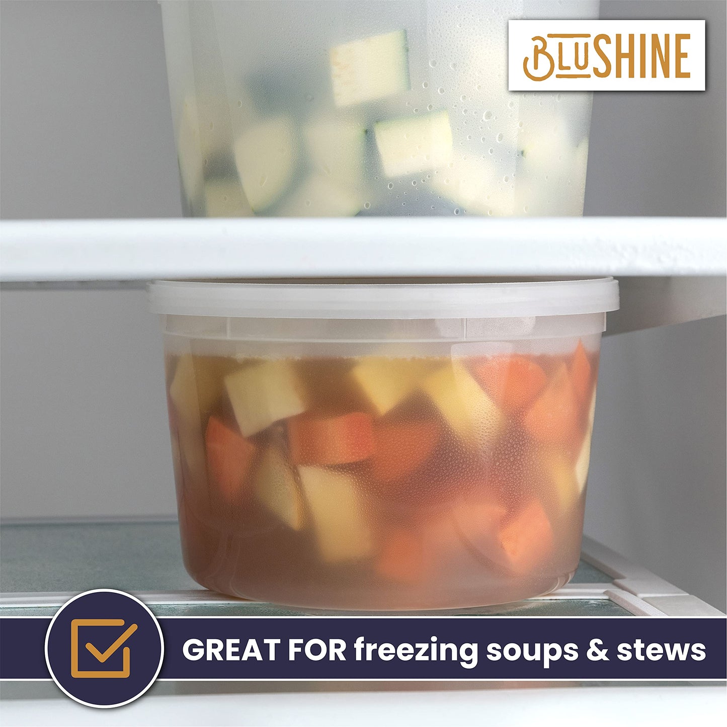 BluShine [12 Sets - 64 oz.] Plastic Deli Food Storage Containers with Airtight Leak Proof Lids - Washable And Reusable - Recyclable BPA-Free…