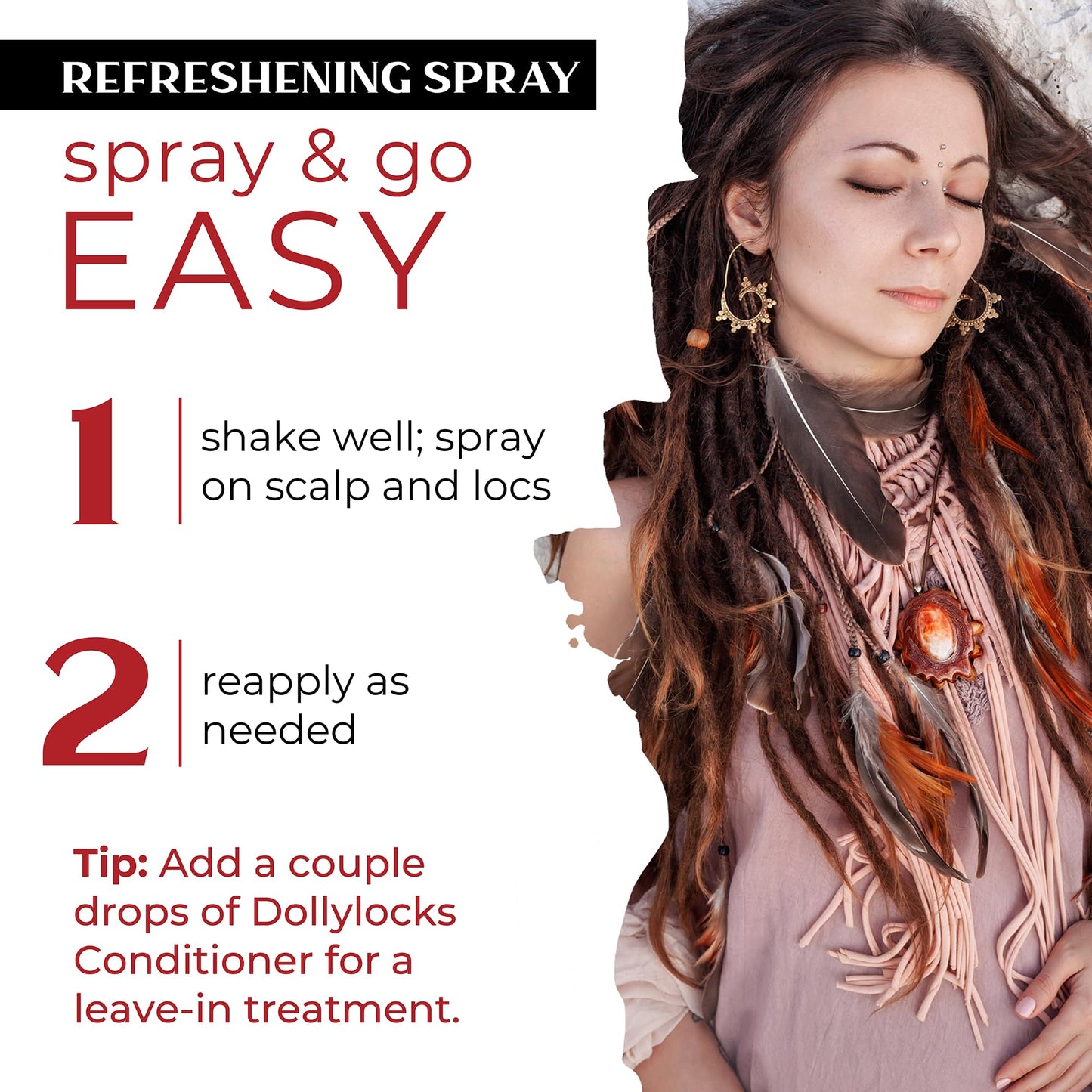 Dollylocks Refreshening Spray for Locs, Braids, Extensions, Dreadlocks | Rosemary Peppermint Lemon | Plant-based, Residue-free, Sulfate-free | Refresh