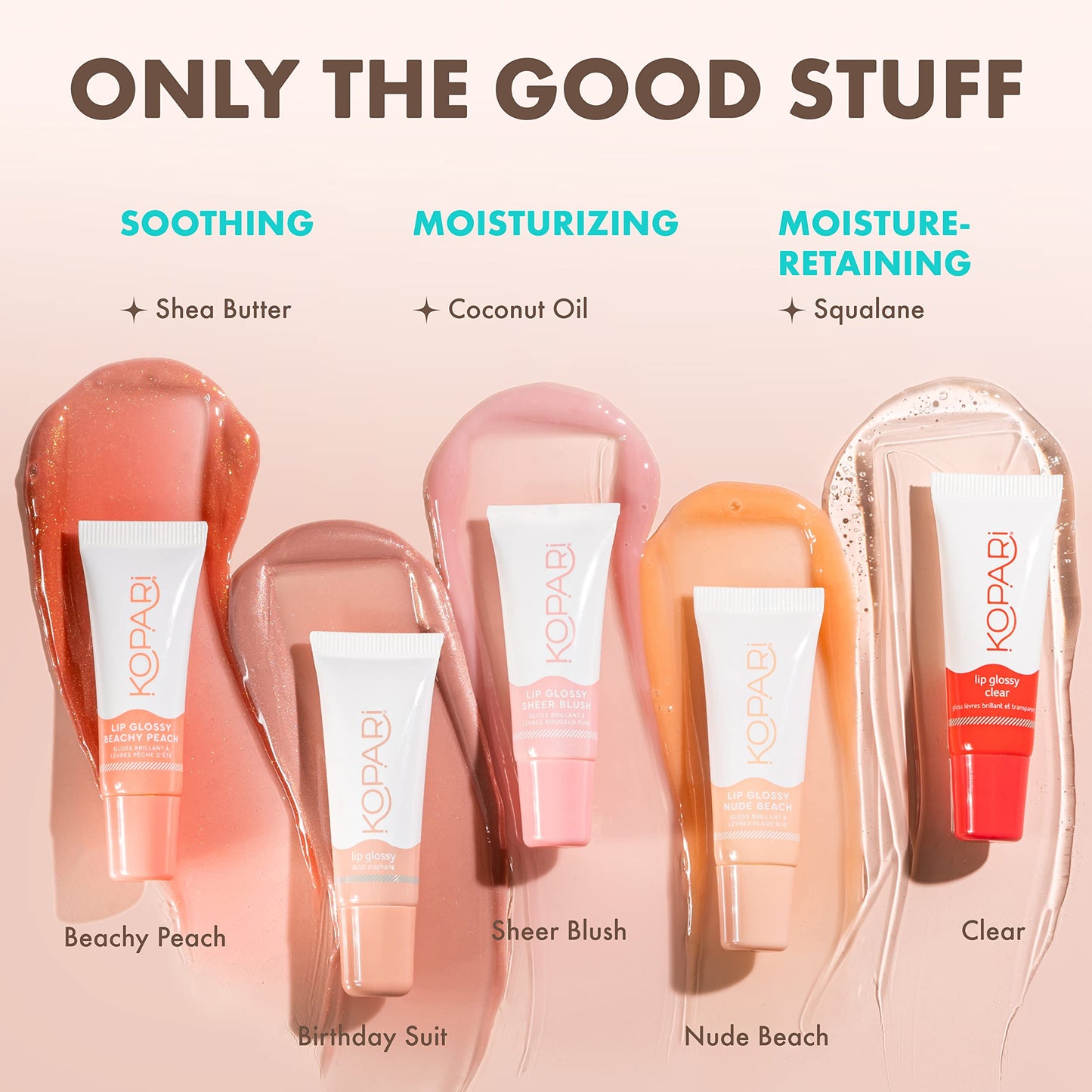 Kopari Coconut Lip Glossy | Nude Tint Birthday Suit | Vegan Hydrating Moisturizing Lip Oil Vitamin E Shea Butter Long Wear High Shine Non Sticky |