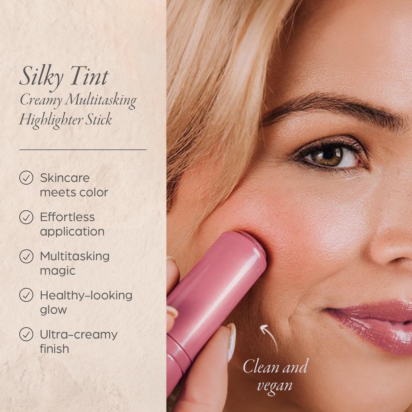 PÜR MINERALS Silky Tint Creamy Multitasking Blush Stick with Peptides, Sparkling Rose - Blush Stick with Natural, Healthy-Looking Glow & Ultra-Creamy