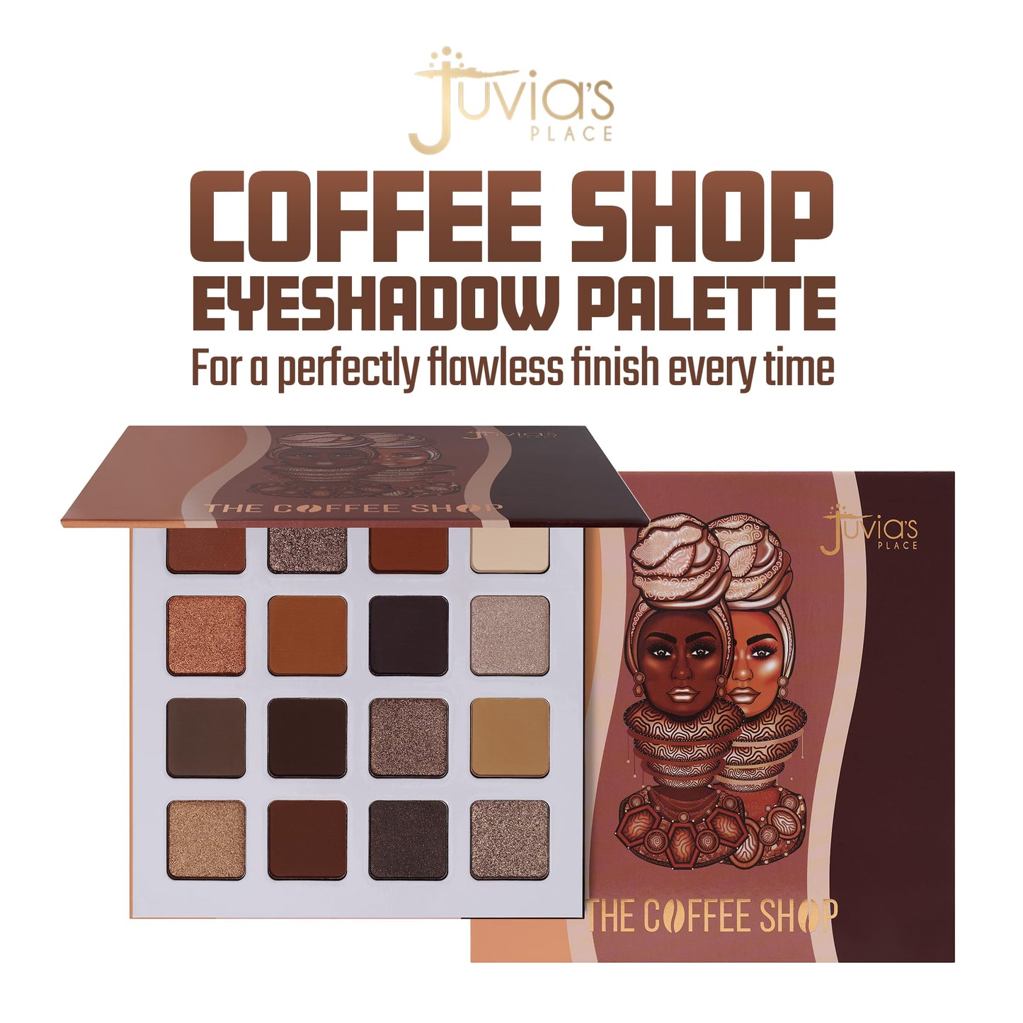 Juvia's Place Coffee Shop Eyeshadow Palette - 16 Pan Palette, Tan, Auburn, & Rich Dark Chocolate, Mattes and Shimmers, Highly Pigmented and Buttery…