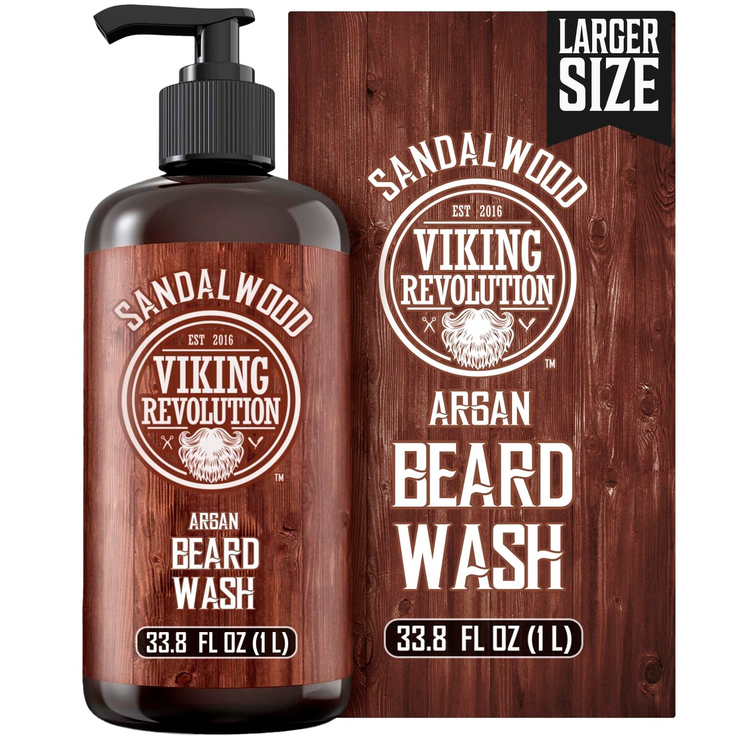 Viking Revolution Sandalwood Beard Wash for Men with Argan Oil - Beard Softener and Strengthener Beard Shampoo with Ginseng, Red Sage, Vitamin B5