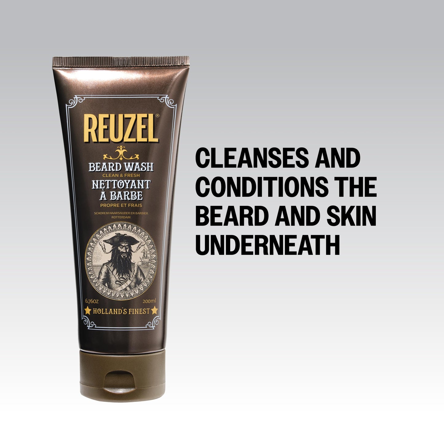 REUZEL Clean & Fresh Beard Wash, Softens Beard, Cleanses and Moisturizes, Gentle, Non-Comedogenic, Vegan Formula, Light Citrus Mint Scent, For All
