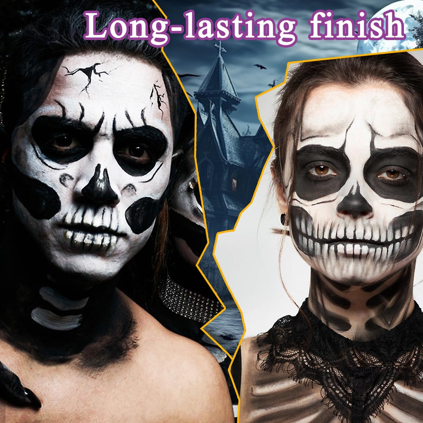 Black White Face & Body Paint Set,Professional Oil Based Face Painting Kit with 2 Brushes,Halloween SFX Makeup Palette Kit for Skull Costume Party