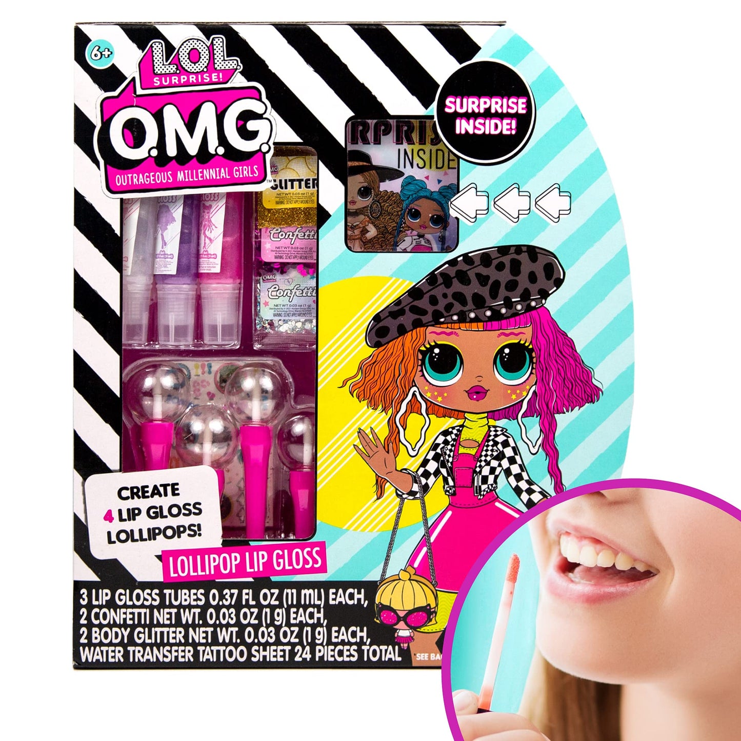 L.O.L. Surprise! O.M.G. Lollipop Lip Gloss by Horizon Group USA, Create 4 LOL Surprise Lip Glosses, Includes 4 Lip Gloss Containers, 3 Fun Flavors
