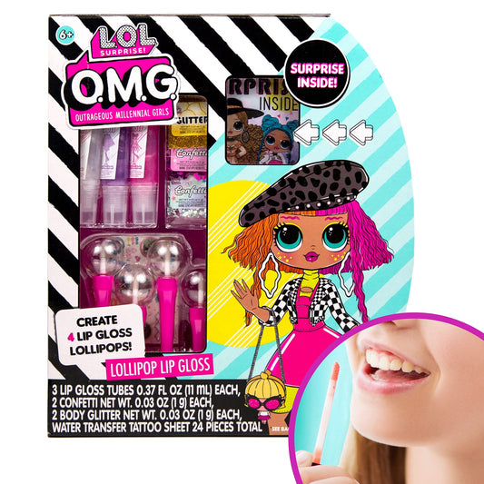 L.O.L. Surprise! O.M.G. Lollipop Lip Gloss by Horizon Group USA, Create 4 LOL Surprise Lip Glosses, Includes 4 Lip Gloss Containers, 3 Fun Flavors