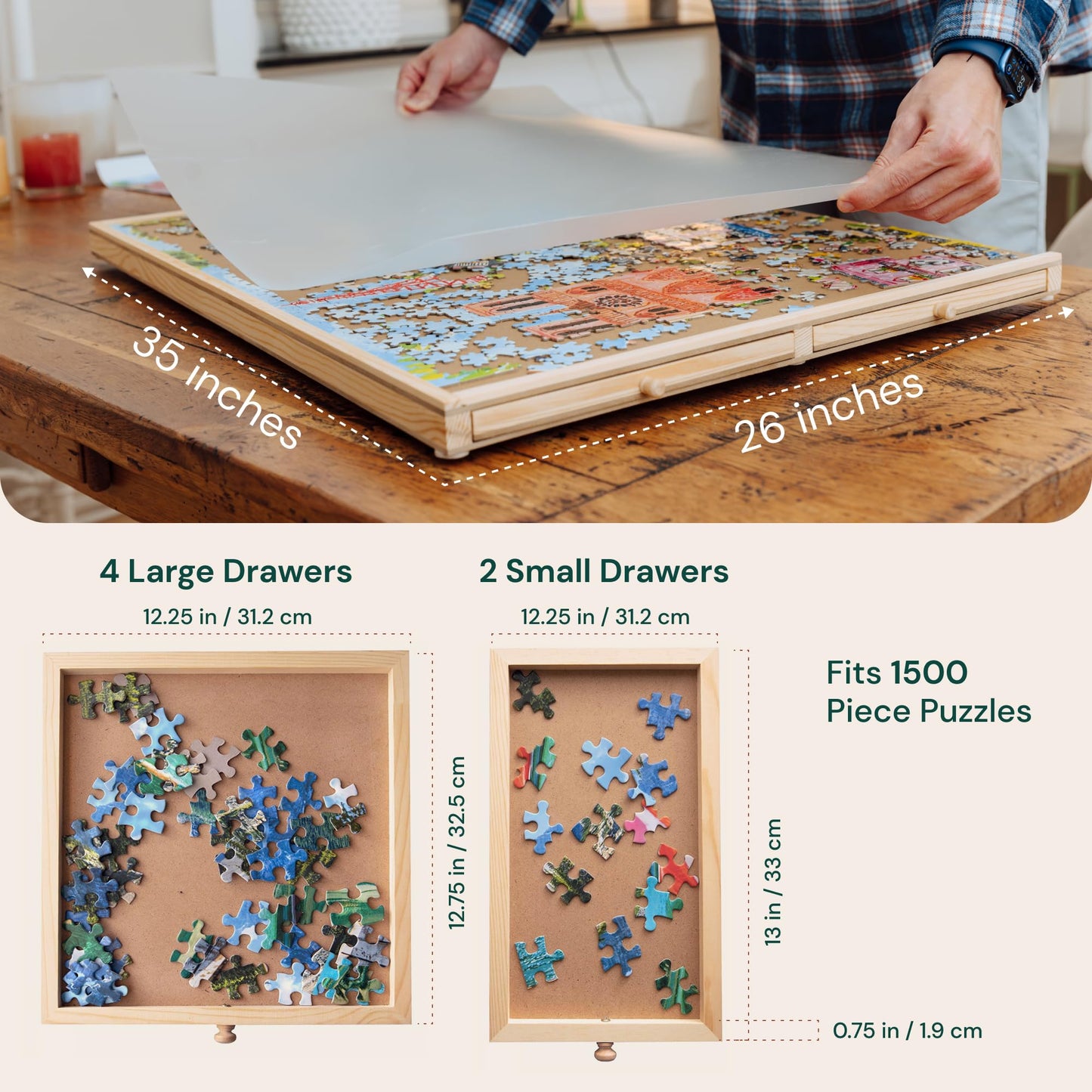 PlayVibe 1500-Piece Puzzle Board with Drawers & Cover – Portable Jigsaw Table with Trays, Accessories & Raised Edges to Prevent Slipping