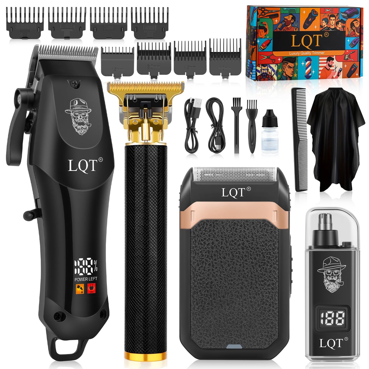 Hair Clippers for Men with LED Display, 4-Piece Cordless Grooming Kit with Hair Clipper, Beard Trimmer, Foil Shaver, Nose Trimmer, Complete Beauty and Personal Care LQT Default Title