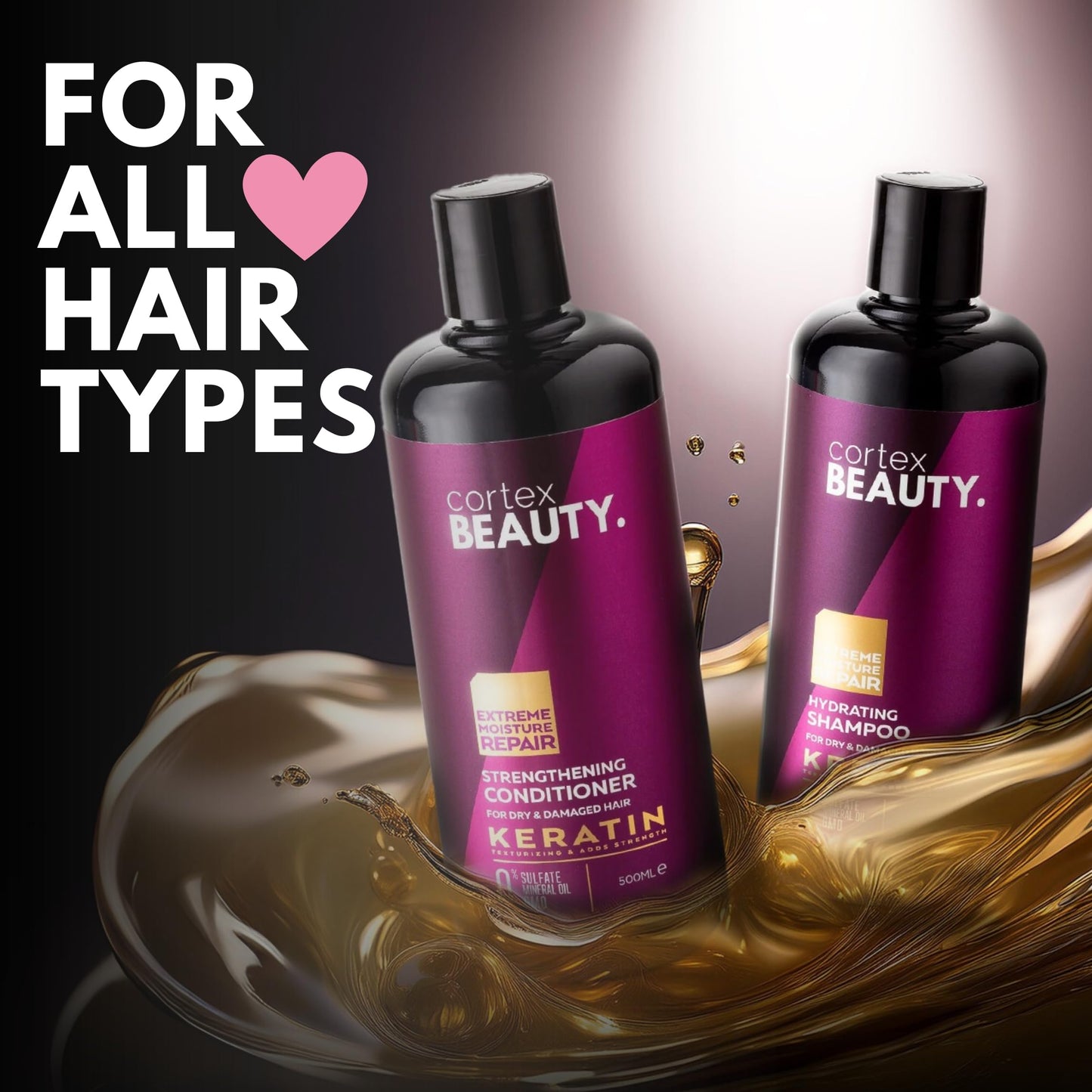Cortex Beauty | Keratin Hydrating Shampoo, Strengthening Conditioner, and Leave in Conditioner Set