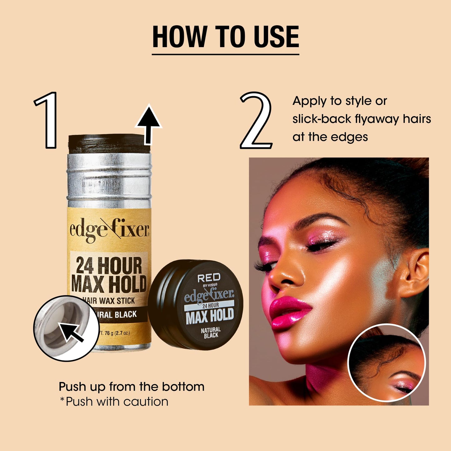 Red by Kiss Hair Wax Stick 24HR Max Hold Edge Fixer Edge Control Pomade Non-Sticky, Non-Oily Flake Free Hair Styling Wax 2.7 oz. (Natural Black)