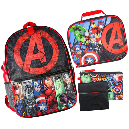 Bioworld Marvel Avengers Superhero 5-Piece Backpack Lunch Tote Set