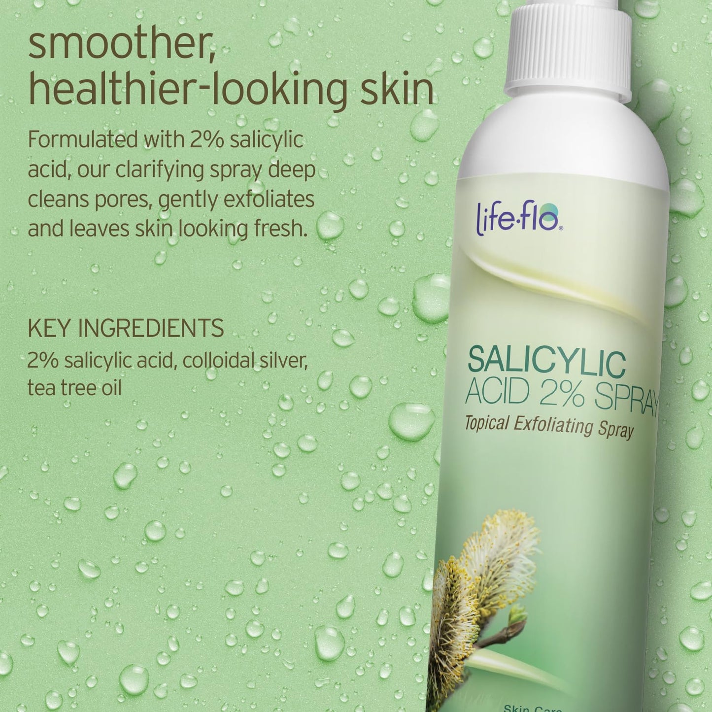LIFE-FLO 2% Salicylic Acid Face and Body Spray - Gentle Exfoliating Skin Care for Teens and Adults - with Colloidal Silver, Tea Tree Oil, Peppermint