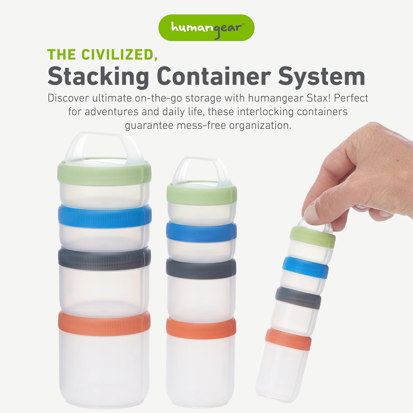humangear STAX, Stackable Snack Containers - 4-Piece Leak-Proof Snack Travel System - FDA-Food Safe, BPA/PC/Phthalate-Free - Stackable…