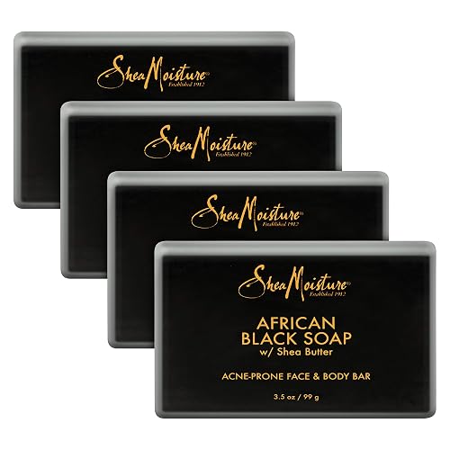 SheaMoisture Face and Body Bar for Oily, Blemish-Prone Skin African Black Soap Paraben Free 3.5 oz 4 Count, facial cleanser
