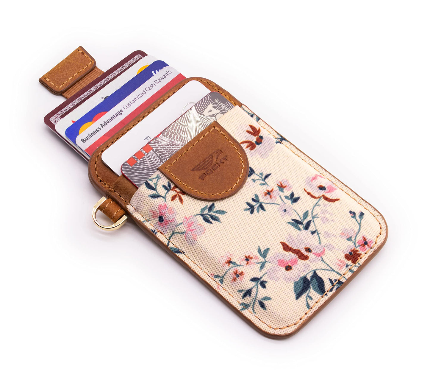 Pockt Slim Card Holder Wallet For Men And Women - Minimalist Front Pocket Elastic Credit Leather Rfid Blocking Case Wallets Bloom